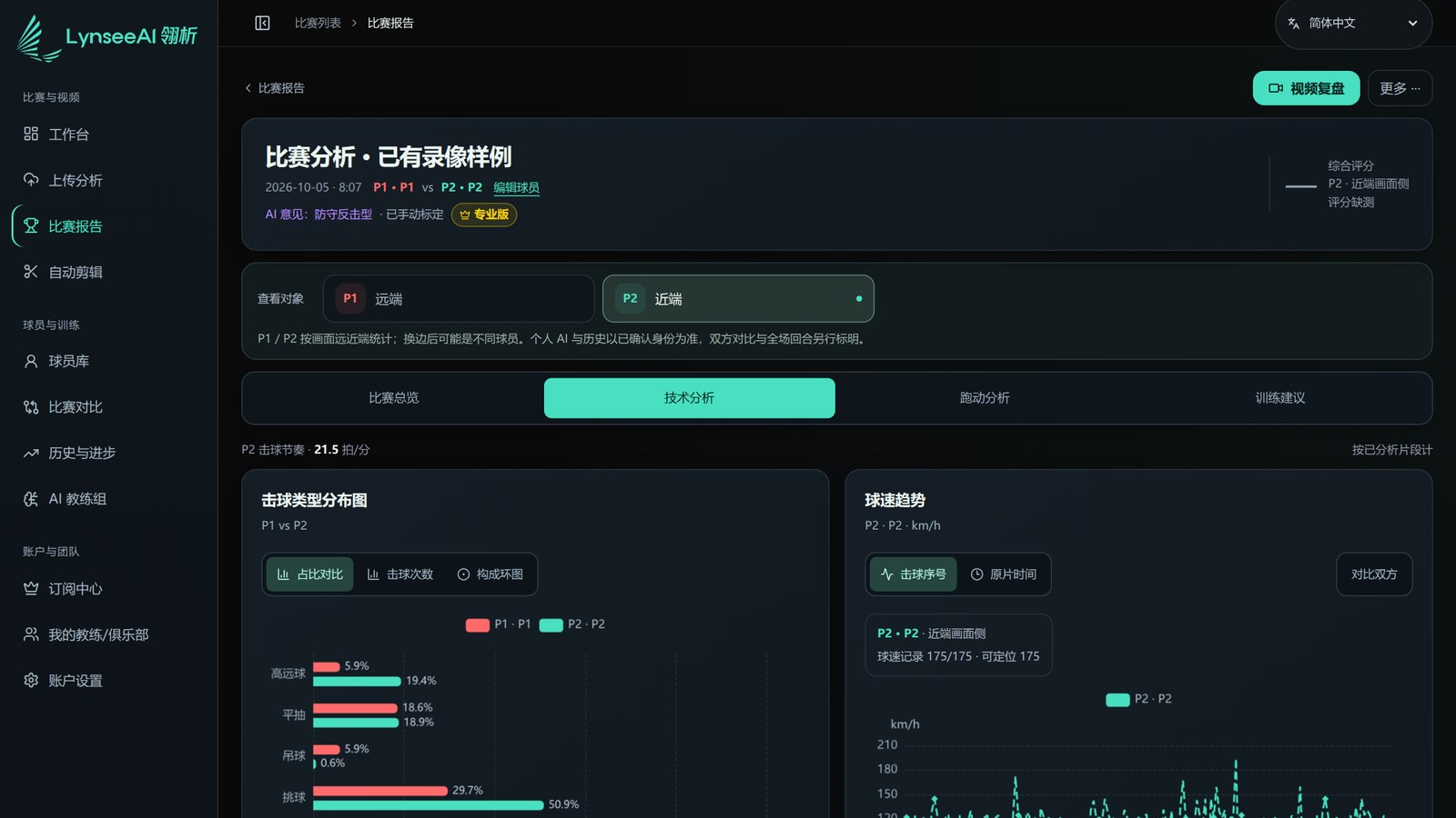 Play 比赛报告技术分析章节：击球类型分布与球速趋势